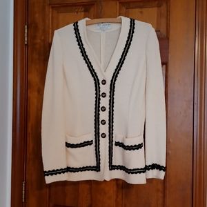 St. John Cream Boucle Jacket with Black & Gold Trim